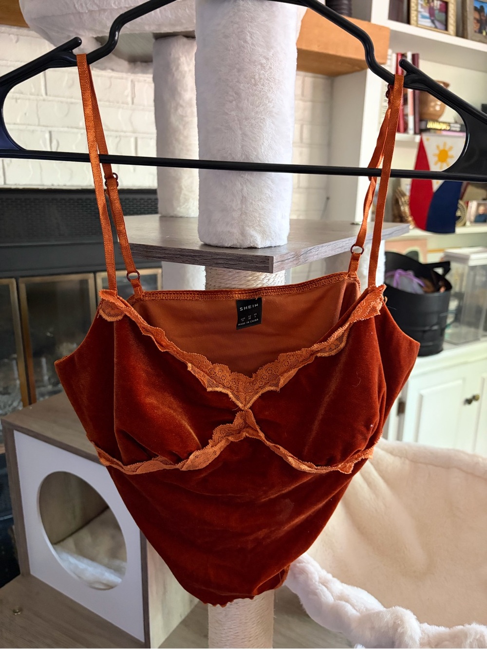 M Rust Velvet Lace Tank Top